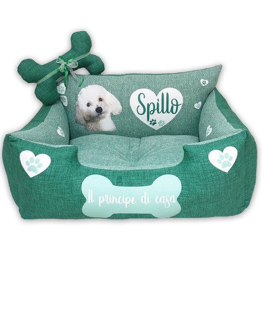 Cuccia in tessuto per cane personalizzata Green