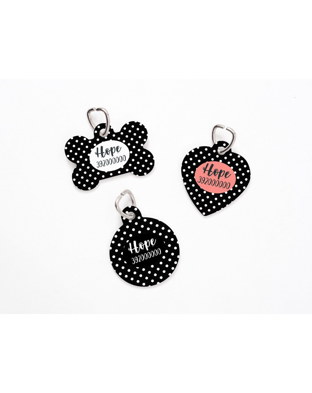 Personalized black polka dot ID tag