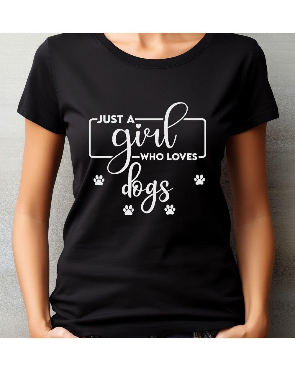 T-shirt personalizzata con frase Just a Girl Who Loves Dogs