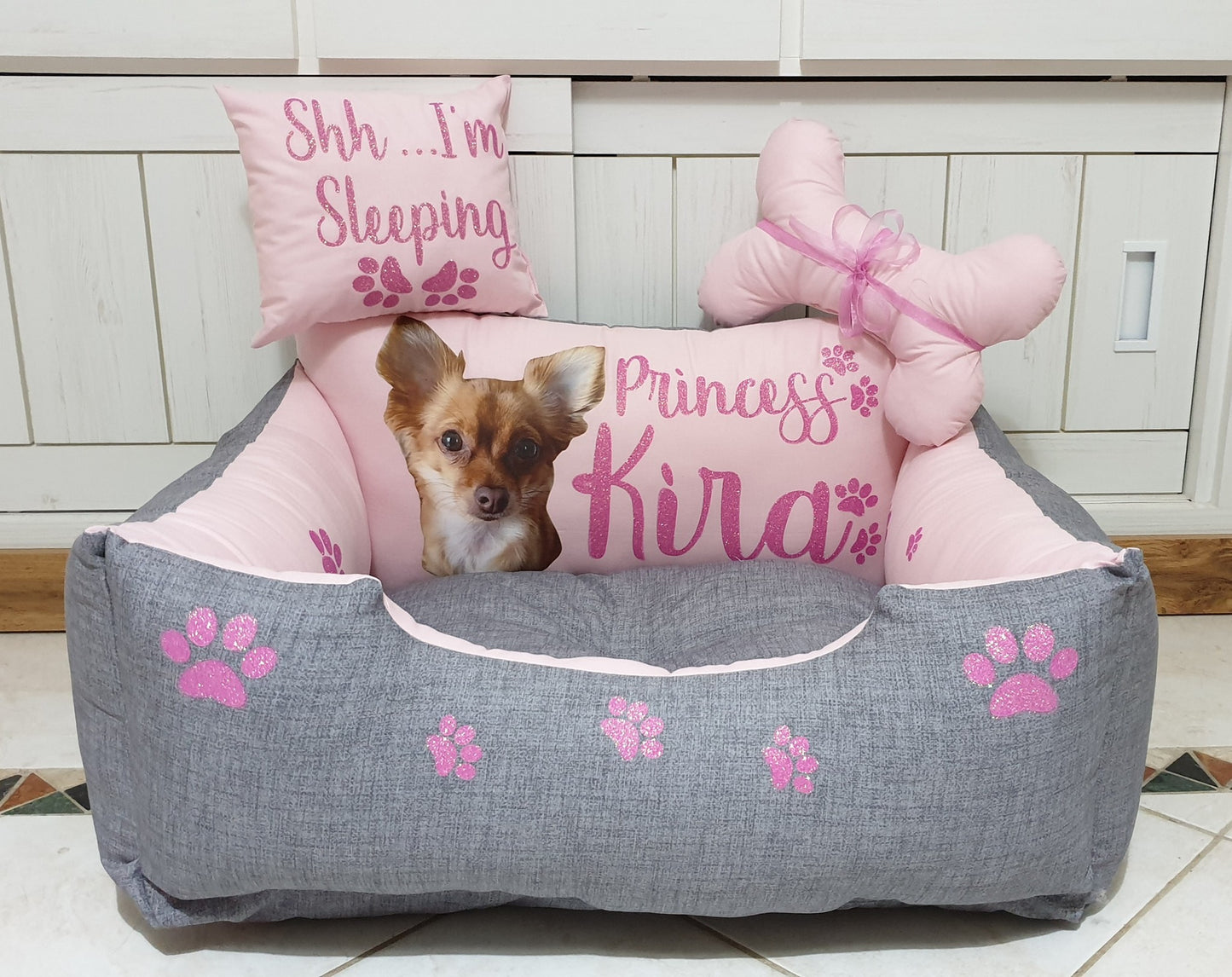 Personalisierter Glitzer-Zwinger für GlitterPink-Hund