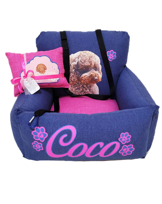 Seggiolino auto per cani personalizzato Blue/Fucsia