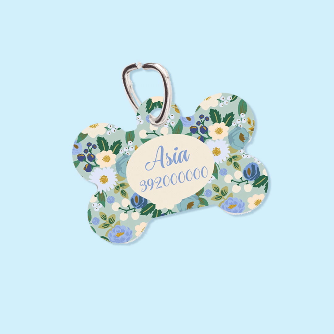 Personalized ID Tag - Blue Flowers